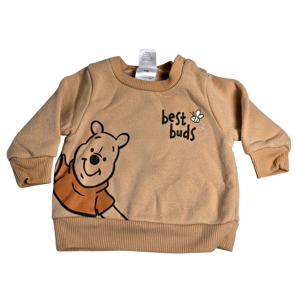 Disney Baby Winnie the Pooh Best Buds Tan Fleece Sweatshirt 0-3M Pullover